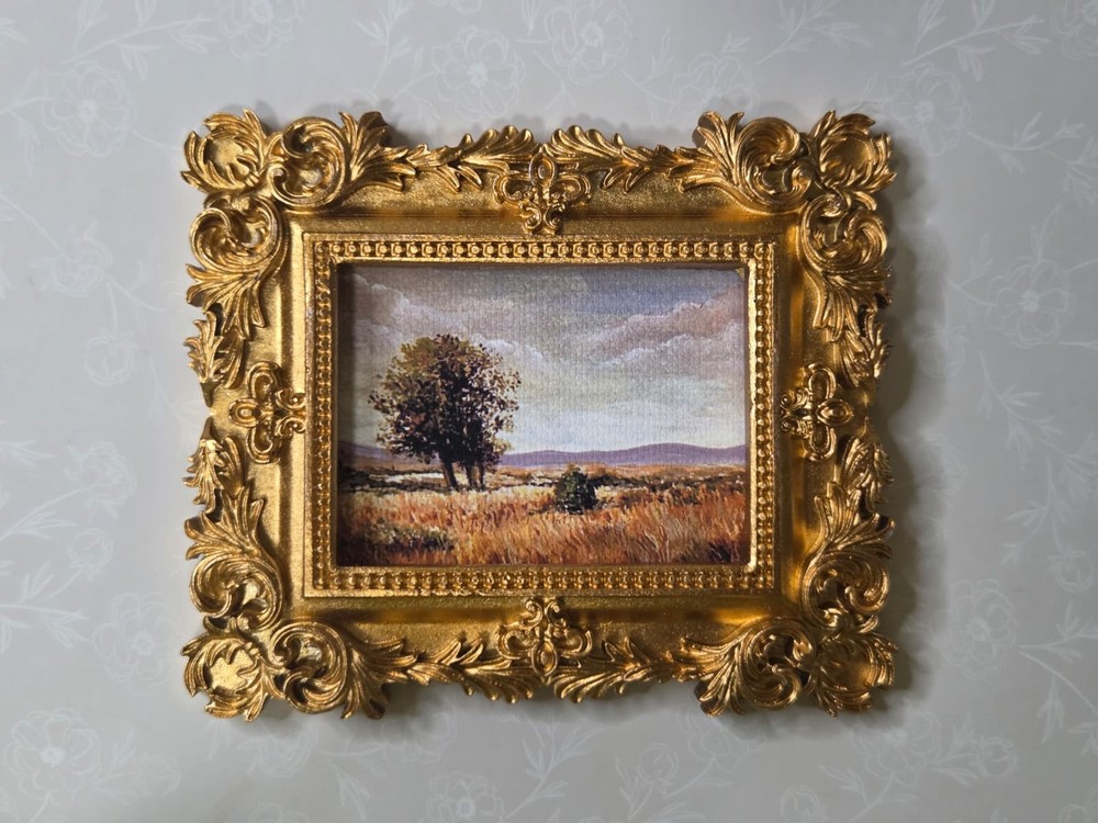 Mini Art Print Tree Landscape Vintage Style Gold Framed Ready to Hang Wall Art
