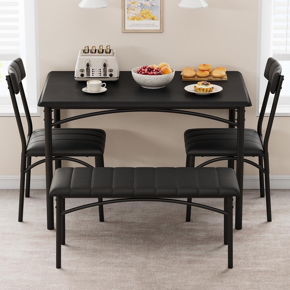 Dining Set Table and Upholstered Bench & Chairs Dinette for Small Space Kitchen