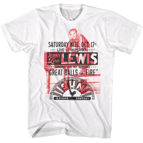 Sun Records Jerry Lee Lewis Oct 17 Great Balls Of Fire White T-Shirt
