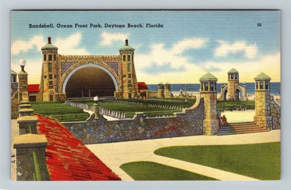 Daytona Beach FL-Florida, Bandshell, Ocean Front Park, Vintage Postcard
