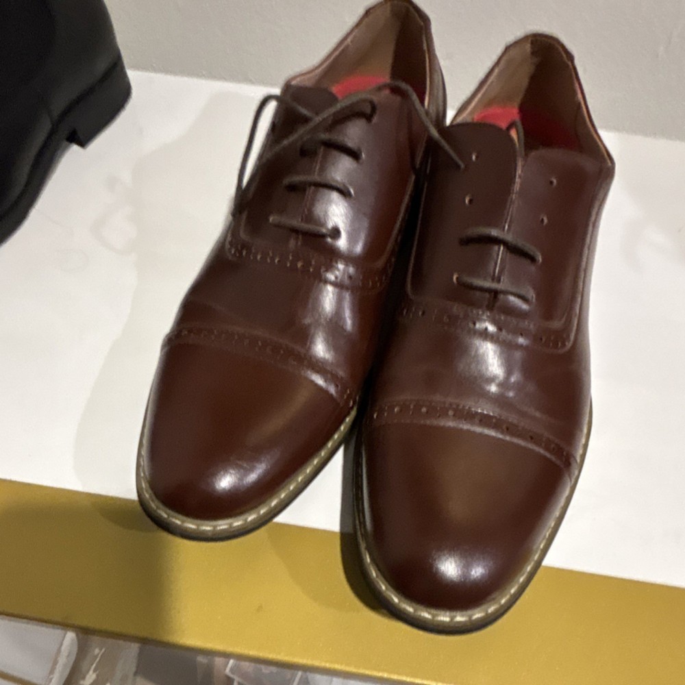 Bruno Marc Oxford Brown Leather Lace Up Cap Toe Brogue Dress Shoes Size 11.