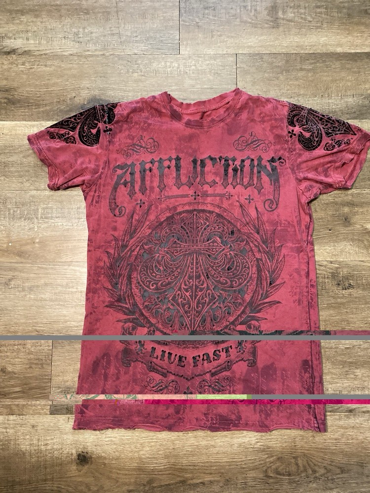 Affliction Men’s Red Short Sleeve Crew Neck Graphic Logo Print Tee