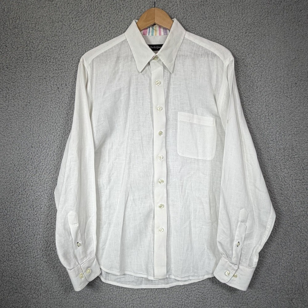 Bullock & Jones Shirt Mens Large White Linen Long Sleeve Button Casual Beach