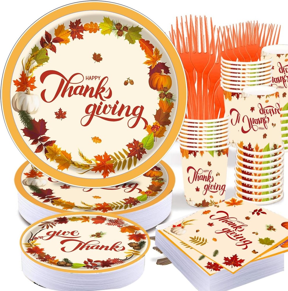 Fall Party Supplies Dinnerware Serve 50 Guest, Thanksgiving Paper Plate Tablewar