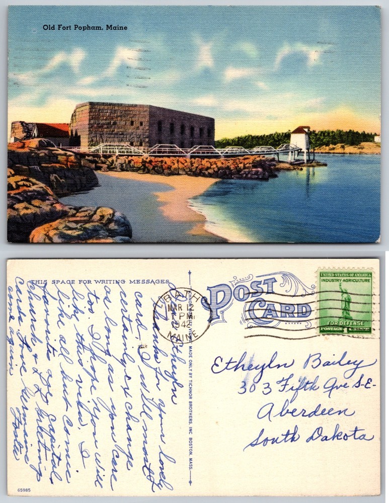 Old Fort Popham Maine Waterfront Postcard