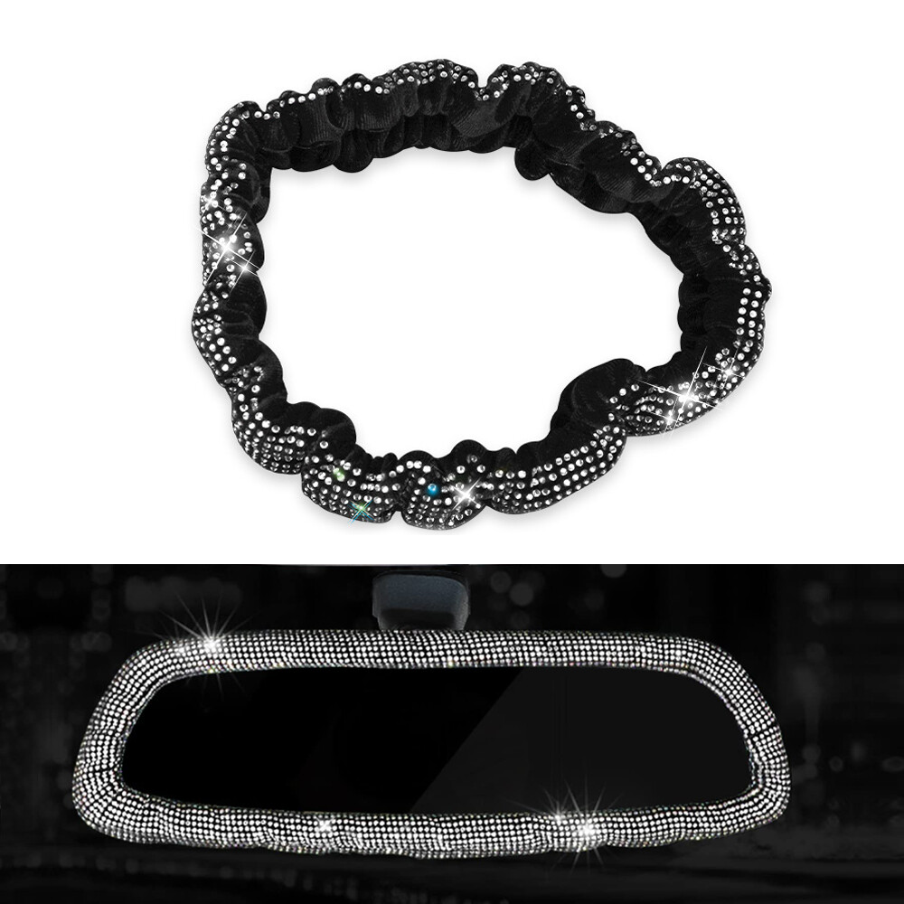 Bling Faux Crystal Rhinestone Car Rear View Mirror Cover Auto Accessories Black