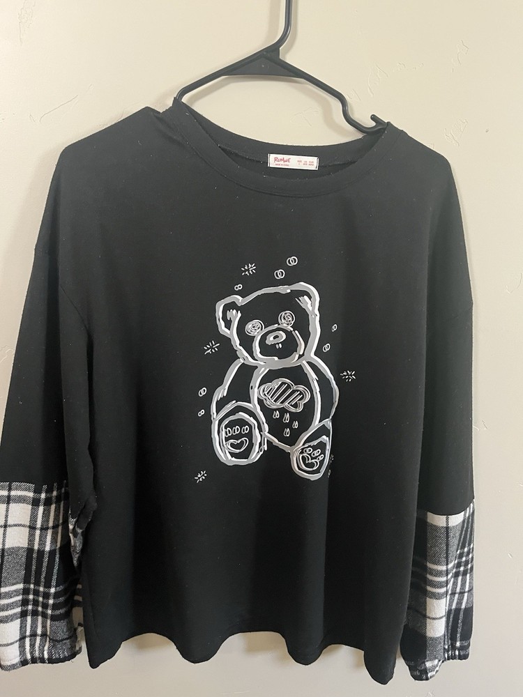 Romwe Cute Bear Black Top