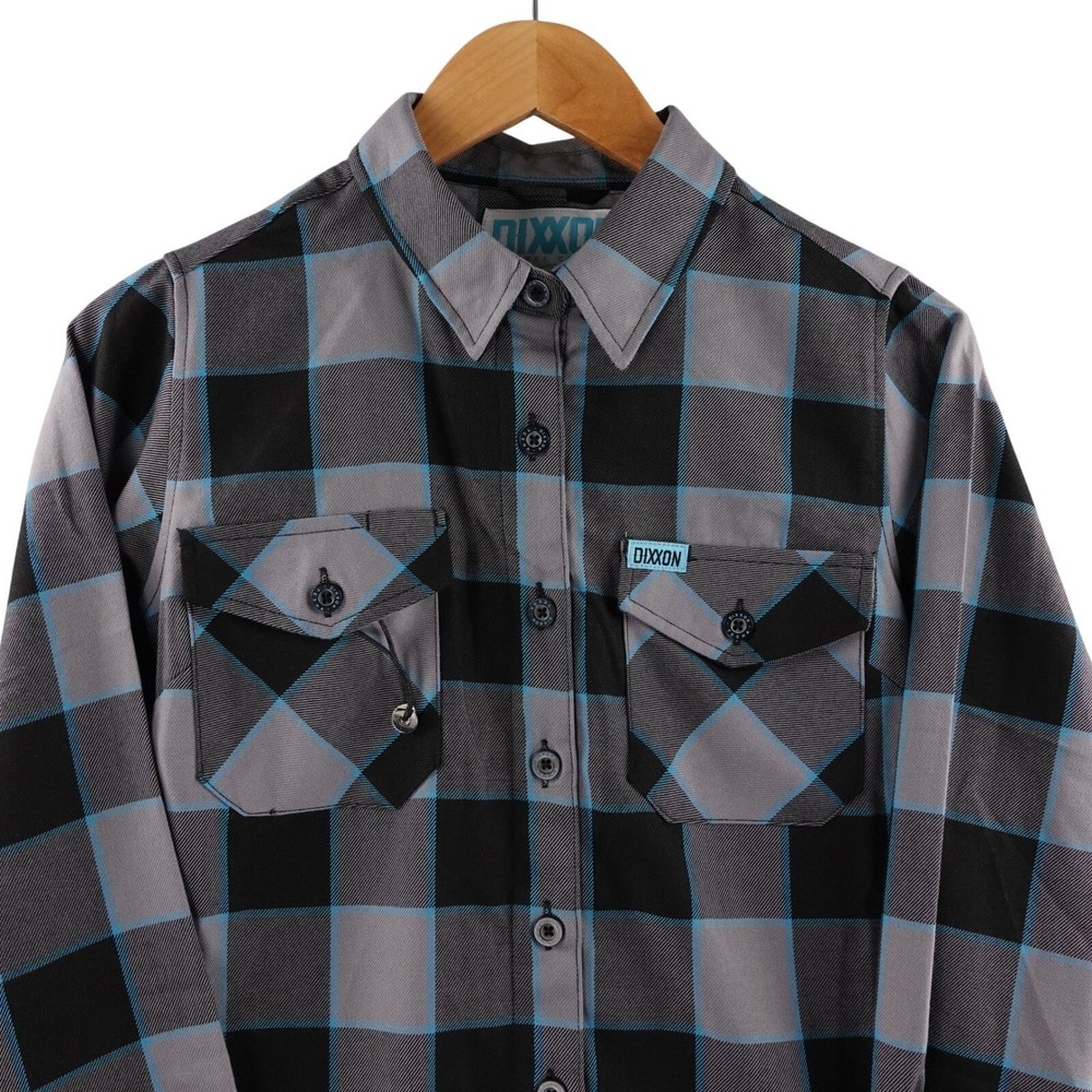 Dixxon Flannel Company Women's S Tesha Plaid Button Up Shirt Blue Black Grey