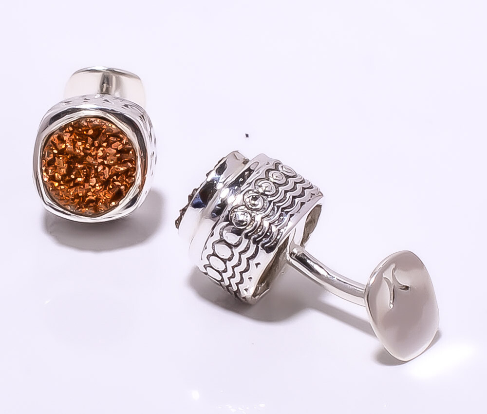 Copper Agate Drusy Gemstone 925 Sterling Silver Bali Cufflink Men's CL7358-12 A7