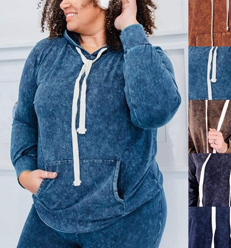 Acid Wash Drawstring Relaxed Pullover Hoodie Sweatshirts w/ Kangaroo Pocket S-3X-image