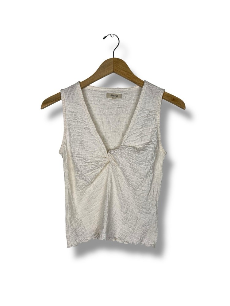 Madewell Popcorn-Knit Twist-Front Sleeveless Top XS Antique Cream 90s