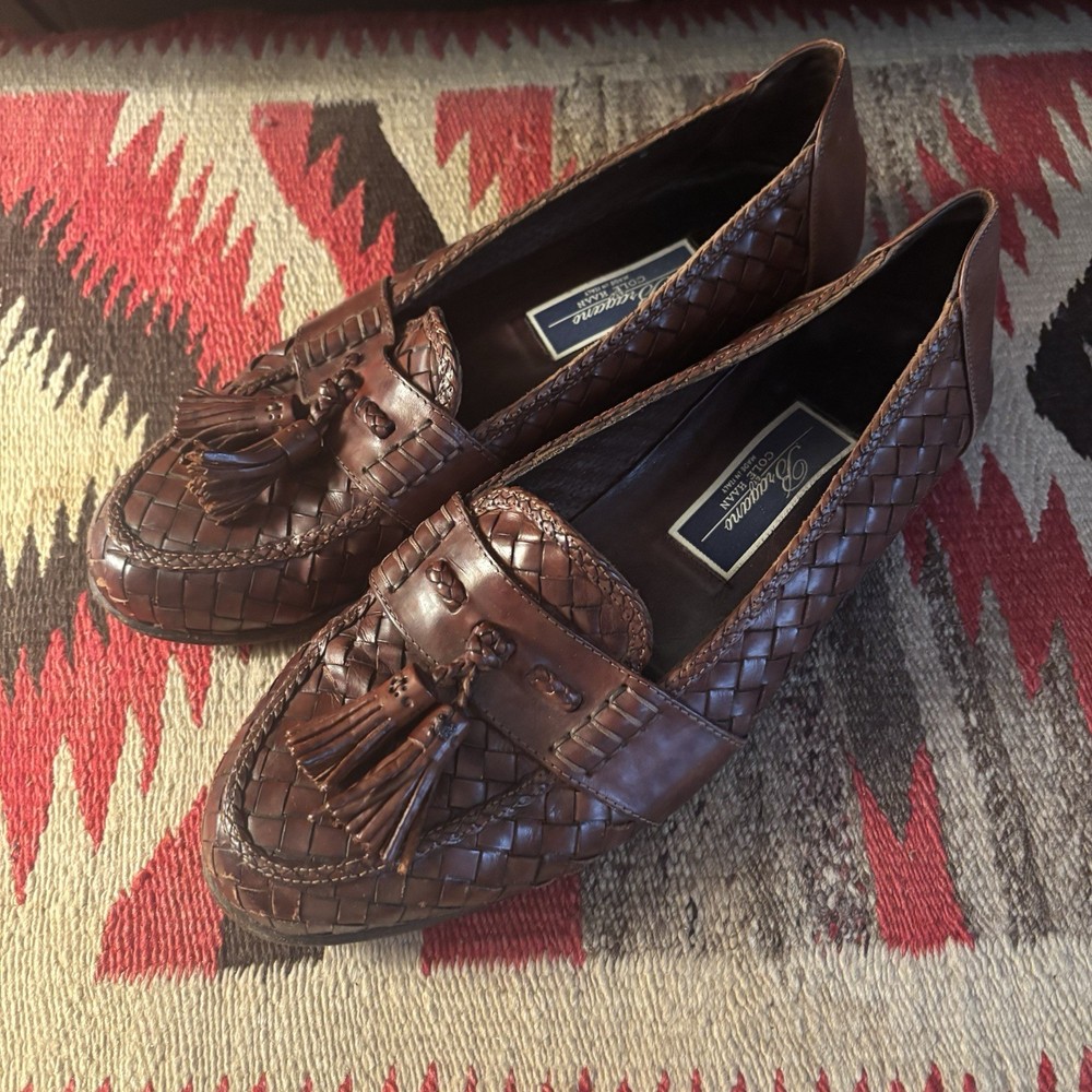 COLE HAAN Shoes Mens 9 M Brown Woven Leather Bragano Tassel Loafers Italy
