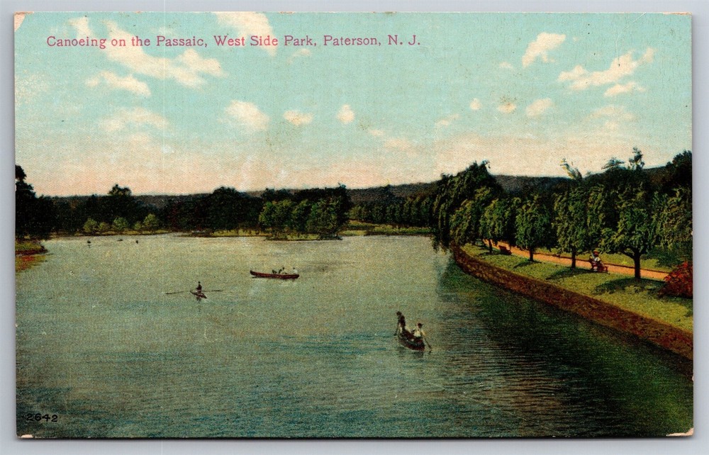 Canoeing On The Passaic West Side Park Paterson NJ Postcard K17