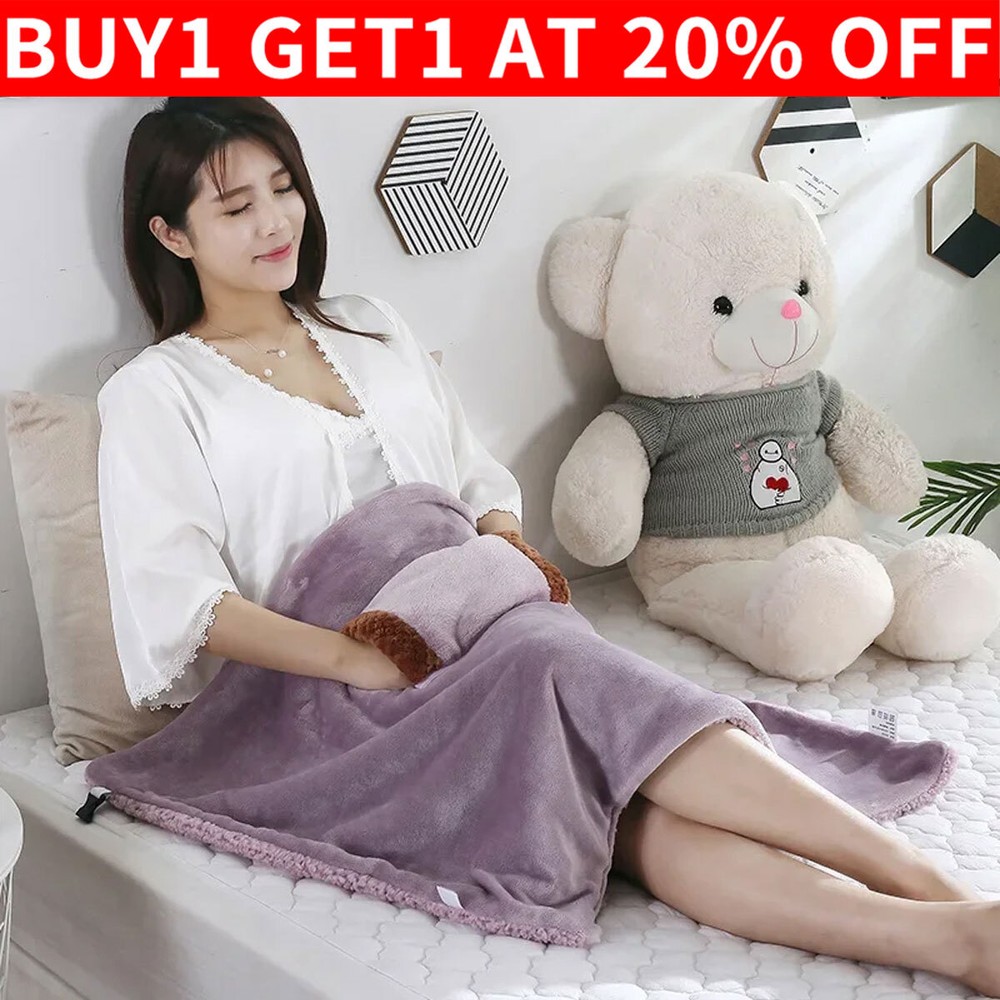 Electric Blanket USB Flannel Heated Throw Blanket Hand Pocket Warm Shawl Pink US