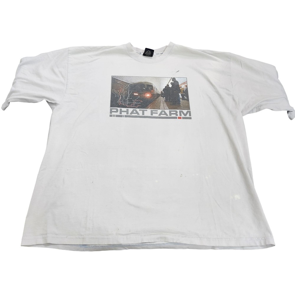 Vintage Phat Farm Shirt Mens 3XL White Train Graphic Tee Hip Hop Streetwear 90s