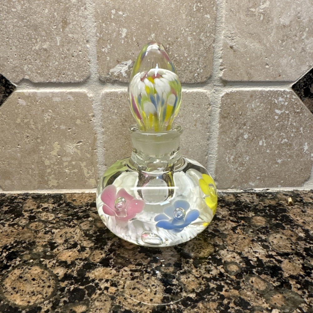 Joe Rice St. Clair Perfume Bottle Paperweight Pastel Flowers Bulicante Bubbles
