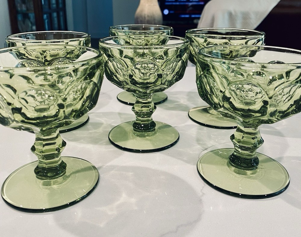 IMPERIAL GLASS - Thumbprint Pattern, Sherbet/Dessert Glasses, Green, Set of 6