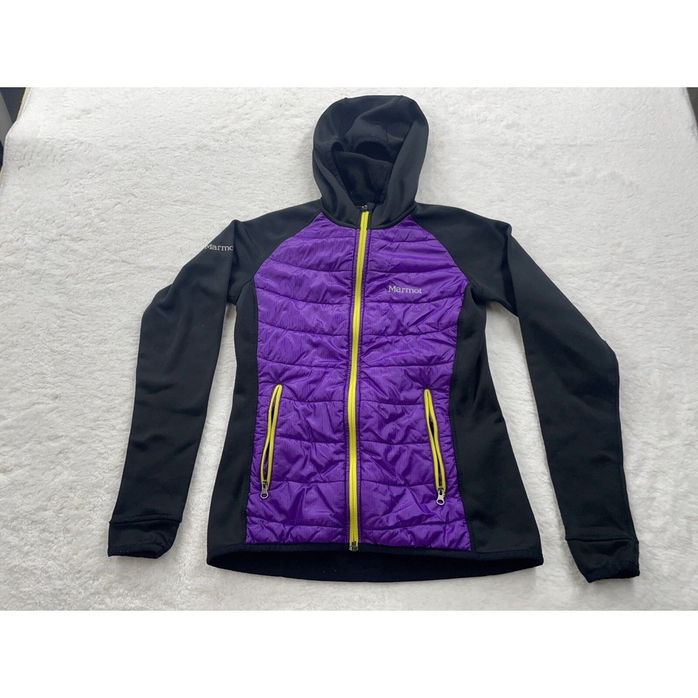 Marmot Womens XS Hybrid Insulated Hooded Jacket Purple Black Full Zip Activewear