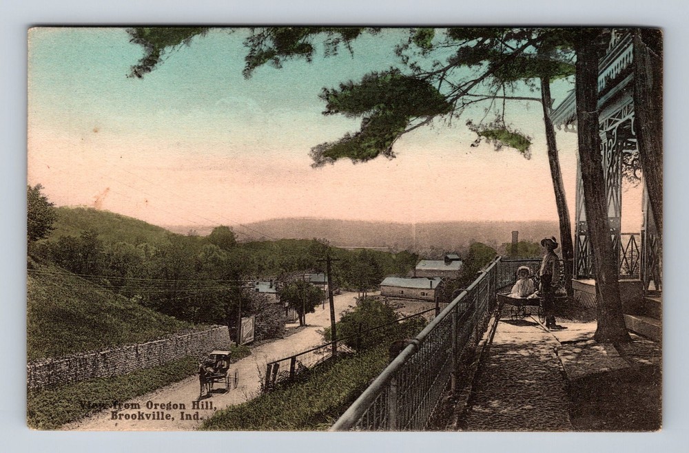 Brookville IN-Indiana, View from Oregon Hill, Hand Colored, Vintage Postcard