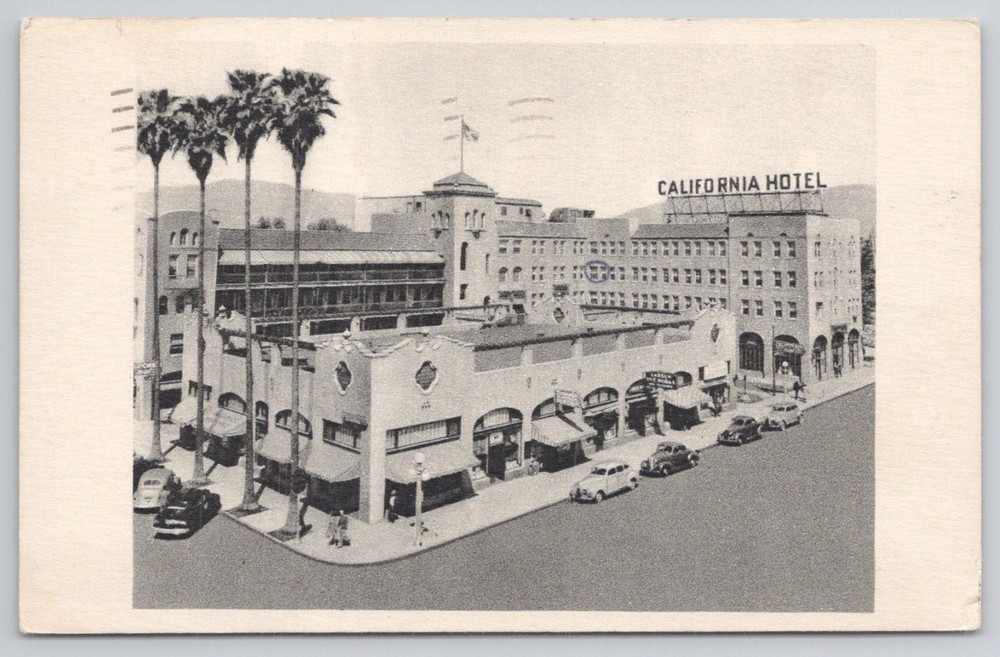 Vintage 1943 California Hotel San Bernardino CA Postcard Palm Trees