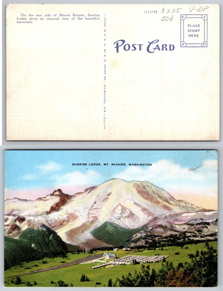 Sunrise Lodge Mt Rainier Washington Postcard