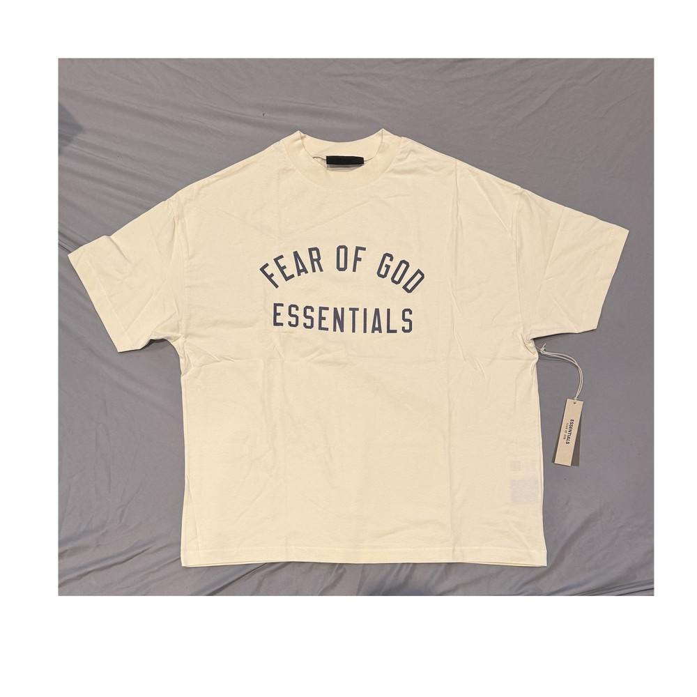 Fear of God Essentials Beige Cotton Logo T-Shirt Men’s M Short Sleeve Crew Neck