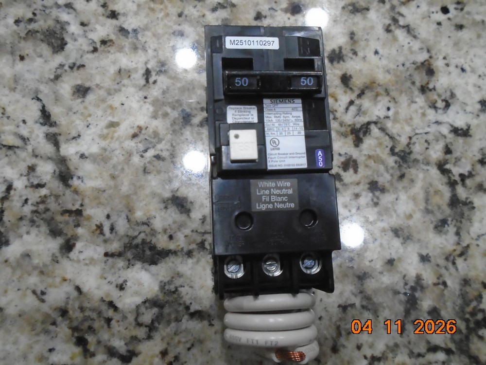 Siemens 50Amp 2 Pole Ground Fault Circuit Interrupter New Out Of Box  Free Ship!