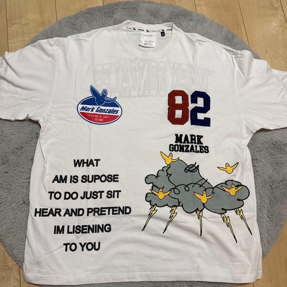 Mark Gonzales T-Shirt M Size White Unique Design Cotton