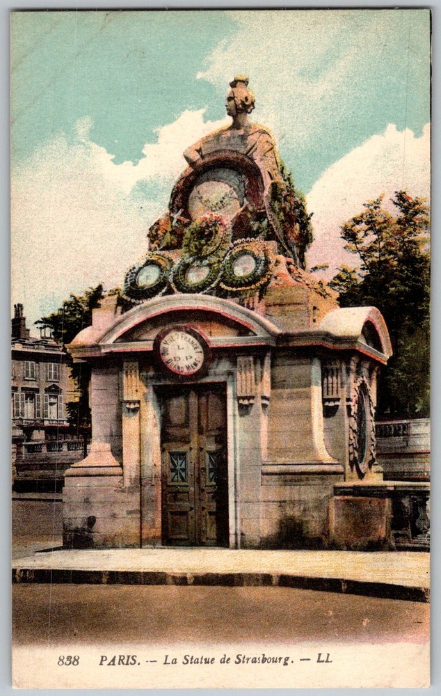 Antique Postcard Statue DE Strasbourg Paris, Fr 1910s