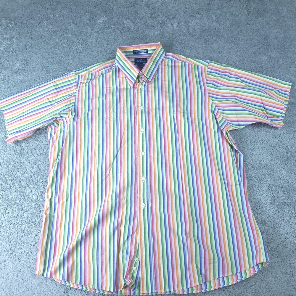 Paul Fredrick Shirt Mens XL Multicolor Striped Short Sleeve Button Up Cotton