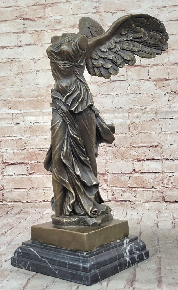 Roman Winged goddess Warrior of Victory Nike Signed Bronze Statue Sculpture Deco