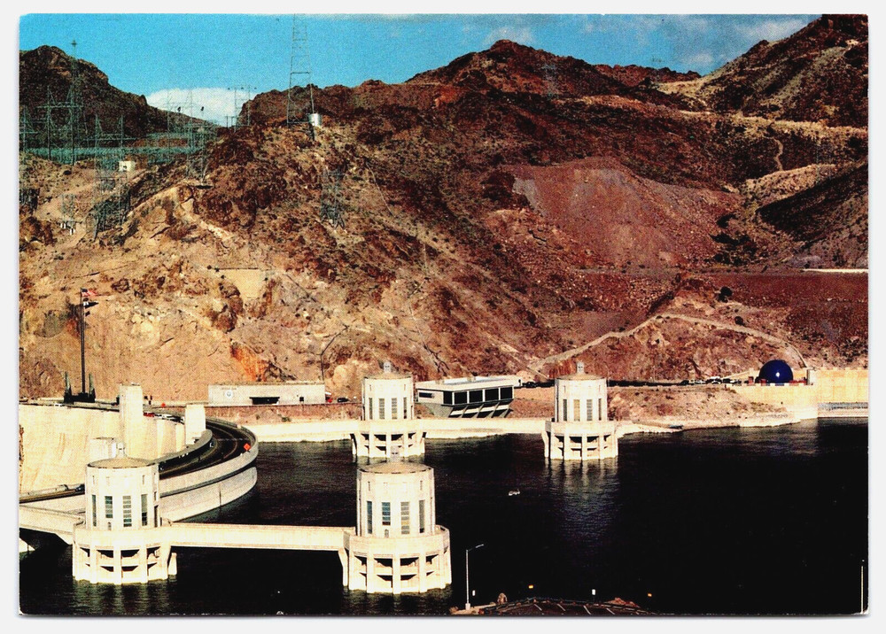 Vintage Outdoor Postcard Hoover Dam Colorado River Water Canyon Arizona Nevada