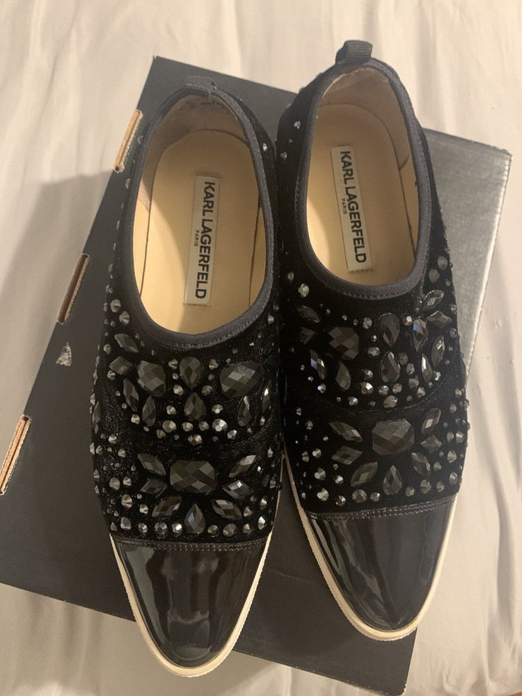 Karl Lagerfeld Paris Mika Crystal Slip-On Sneakers Black  Women Pre-Owned