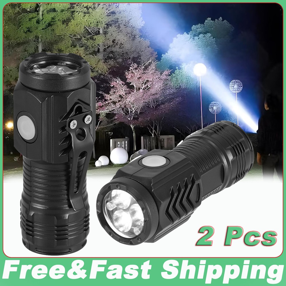 2X Super Bright LED Mini Tactical Flashlight USB Rechargeable Lamp 5 Modes Light