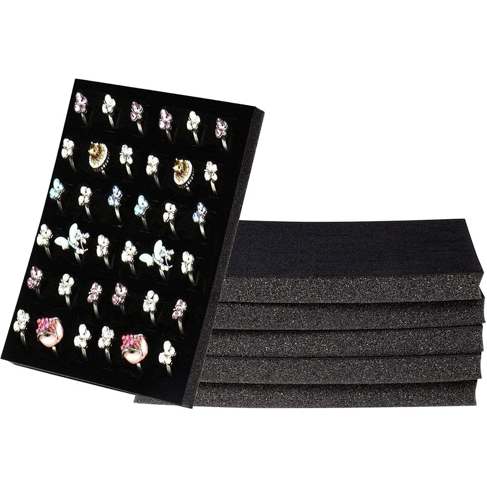 6 Pack Black Velvet Ring Organizer for Jewelry Displays and Cases Retail Trav...
