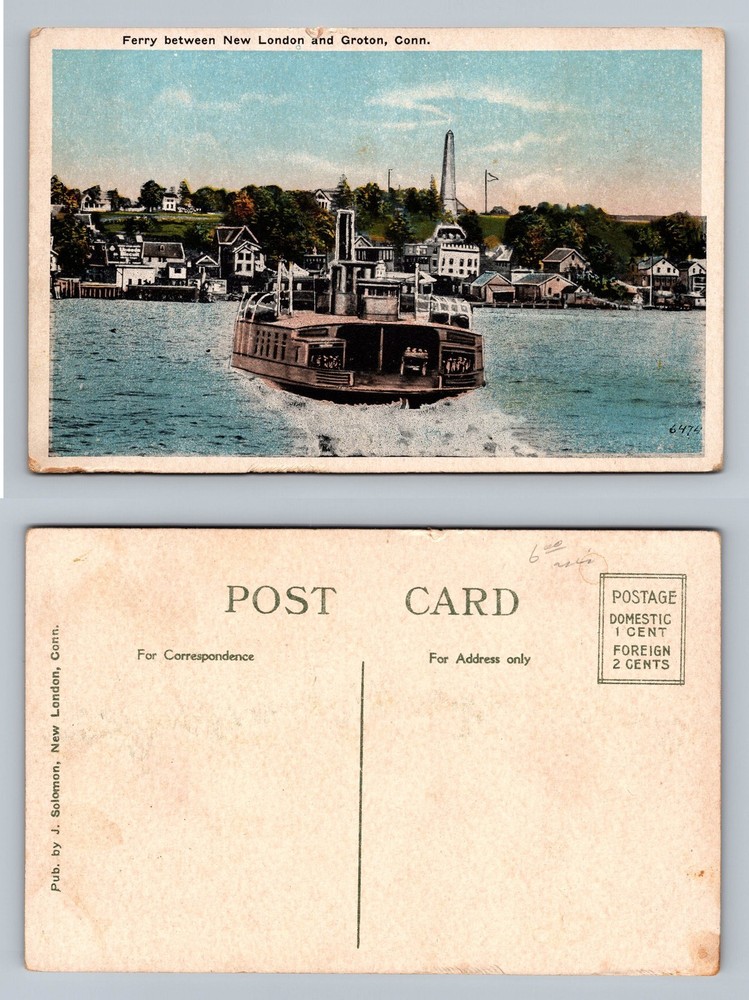 New London, CT-Connecticut, Ferry to Groton Scene Card Vintage Postcard