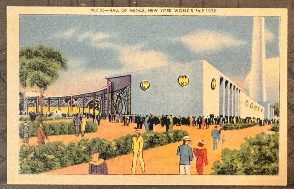1939 New York World's Fair Hall of Metals Officially Licensed Linen Postcard