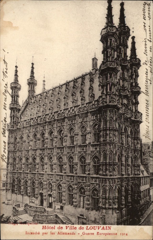 Hotel de Ville Louvain Belgium vintage postcard WWI z627