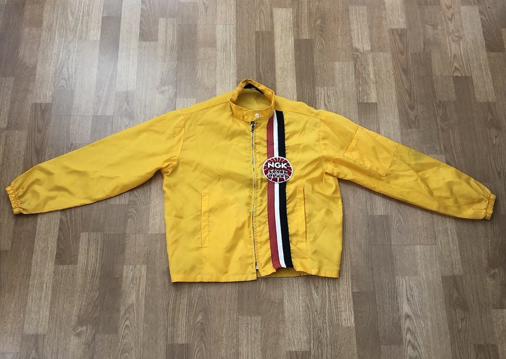 VTG 70s NGK Spark Plugs Med Yellow Swingster Jacket Coat Racing Auto Collectible
