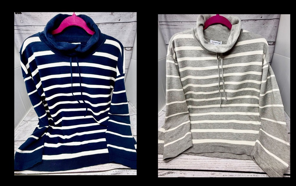 Liz Claiborne Weekend Striped Cowl Neck Knit Pullover Sweater