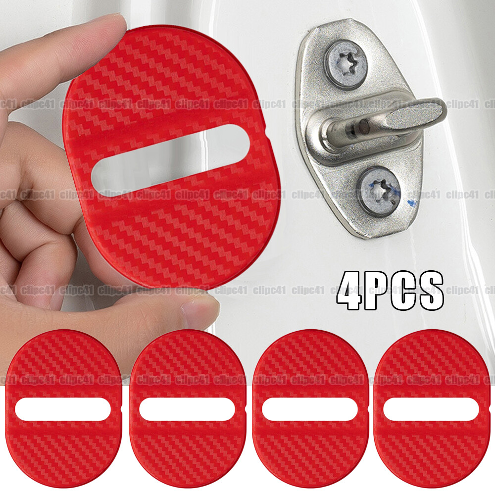 4Pcs Red Carbon Fiber Car Door Lock Covers Anti-Rust Protection Accessories