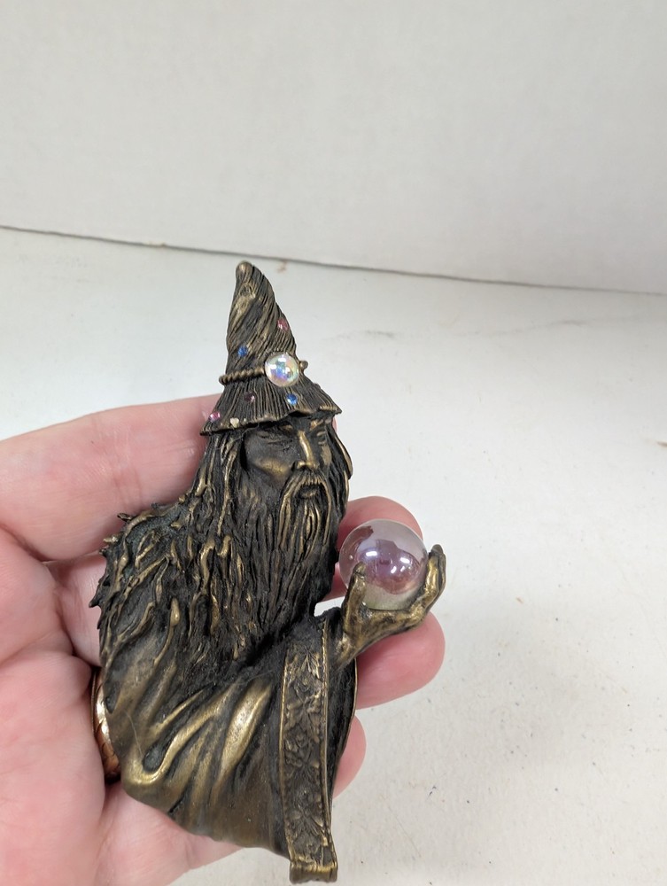 JJ Jonette Vintage Wizard Brooch Pin Brass Toned 4