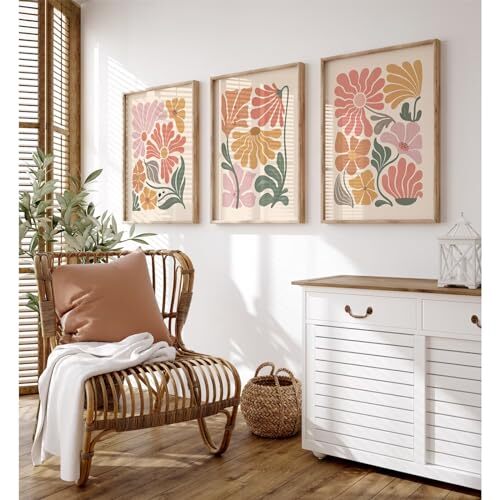 Boho Flower Wall Art Decor Abstract Floral Canvas Prints Botanical Plant Wall...