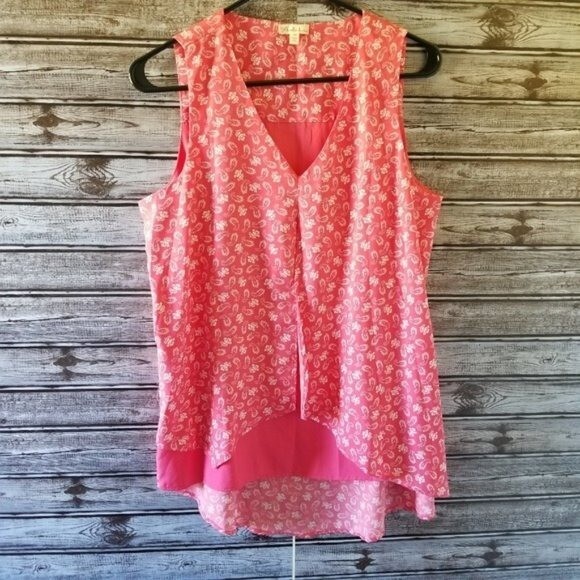 Antilia Femme Women's Sleeveless Blouse/Tank Top Size M Pink/Coral Paisley Print