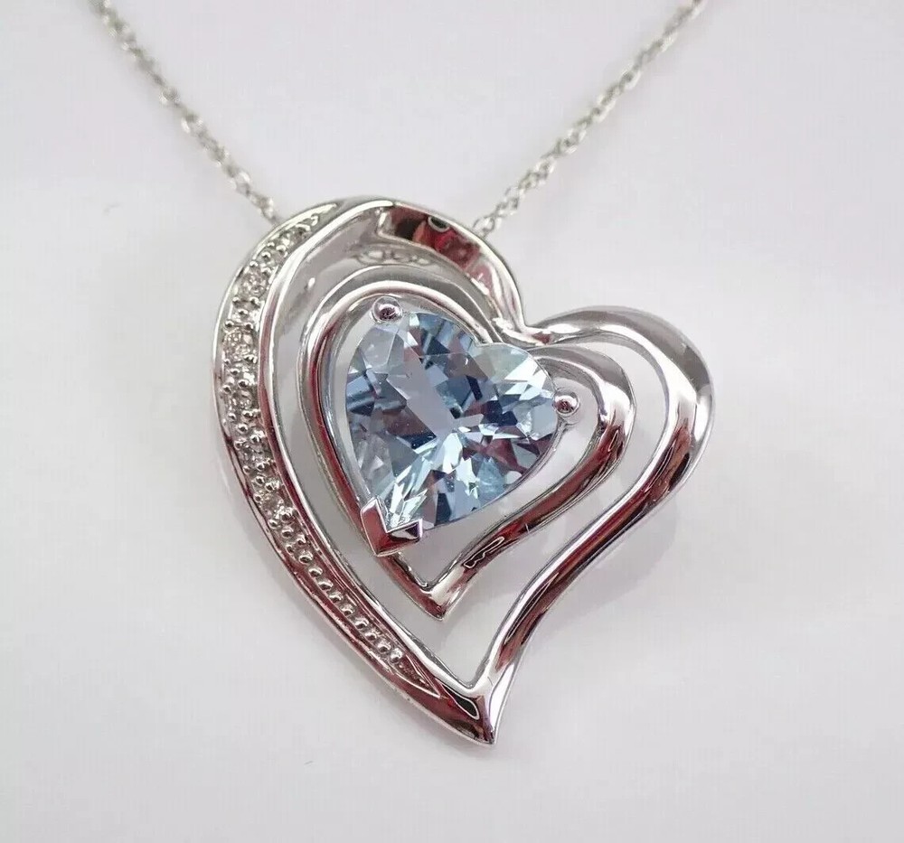 2 Ct Heart Lab-Created Aquamarine Women's Halo Pendant Real 925 Sterling Silver