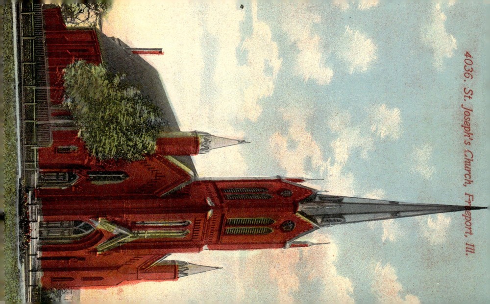 C1910 St. Joseph's Church Freeport Illinois IL Vintage Litho Postcard