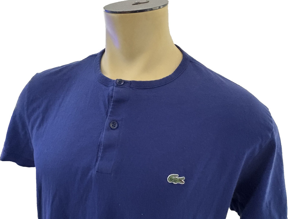 LACOSTE Mens Cotton Henley T-Shirt Blue Size US XL Short Sleeve Lightweight