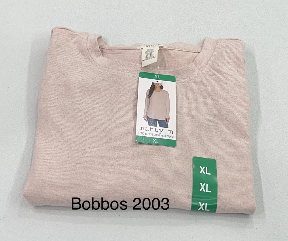 Matty M Women's Long Sleeve Crew Neck Tunic Top, Heather Blush, Size XL