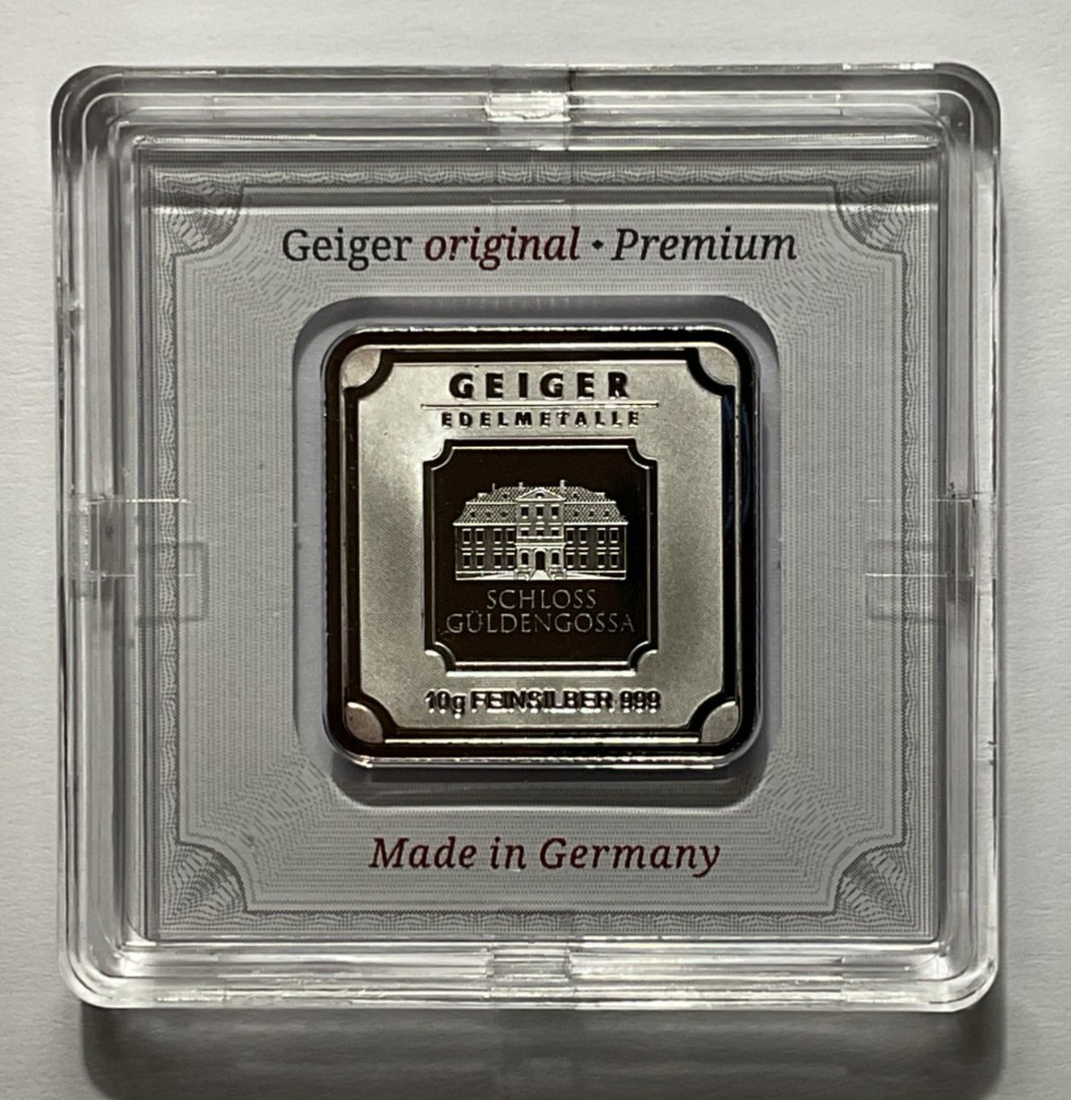 Geiger Edelmetalle 10 Gram .999 Pure Silver Square Sealed In Assay