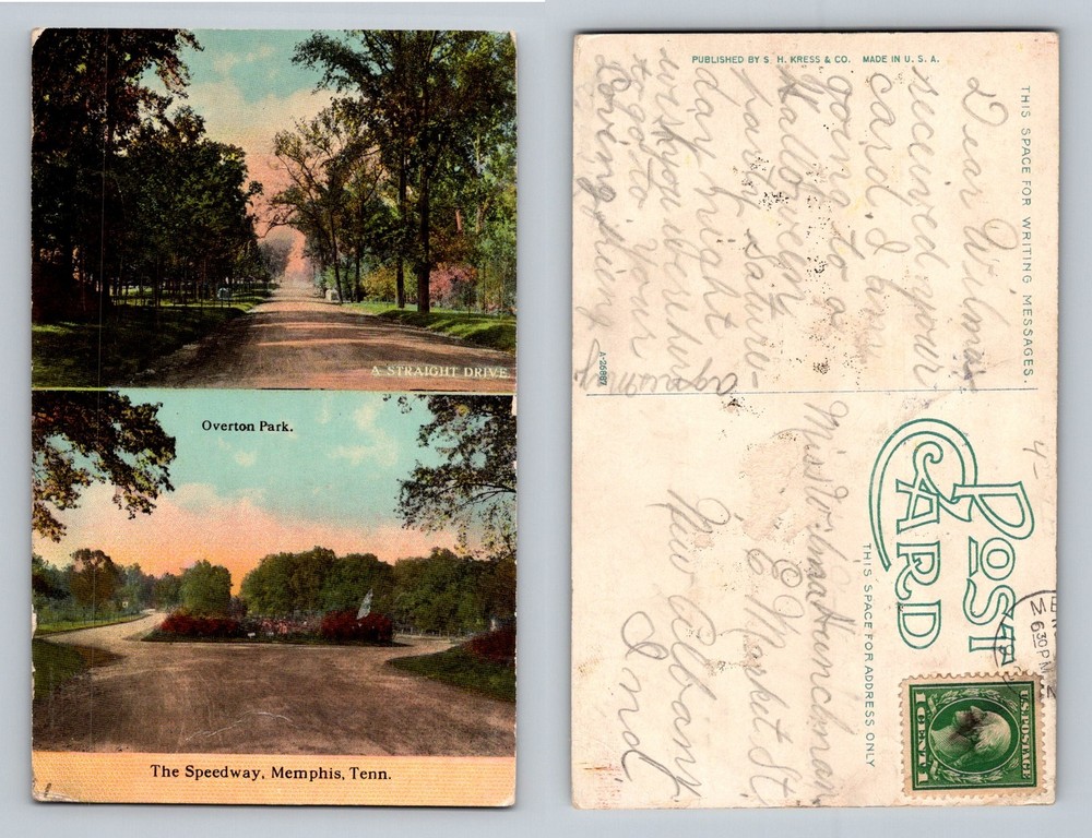 Memphis, TN-Tennessee, Overton Park Speedway Tree-Lined Drive Vintage Postcard